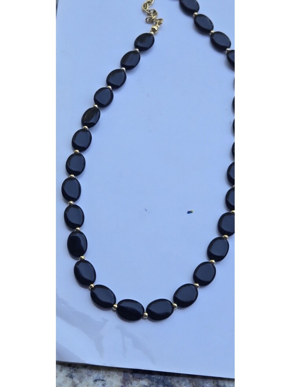 Vintage Napier Black Lucite Gold Tone Beaded Necklace 18 Inch Long